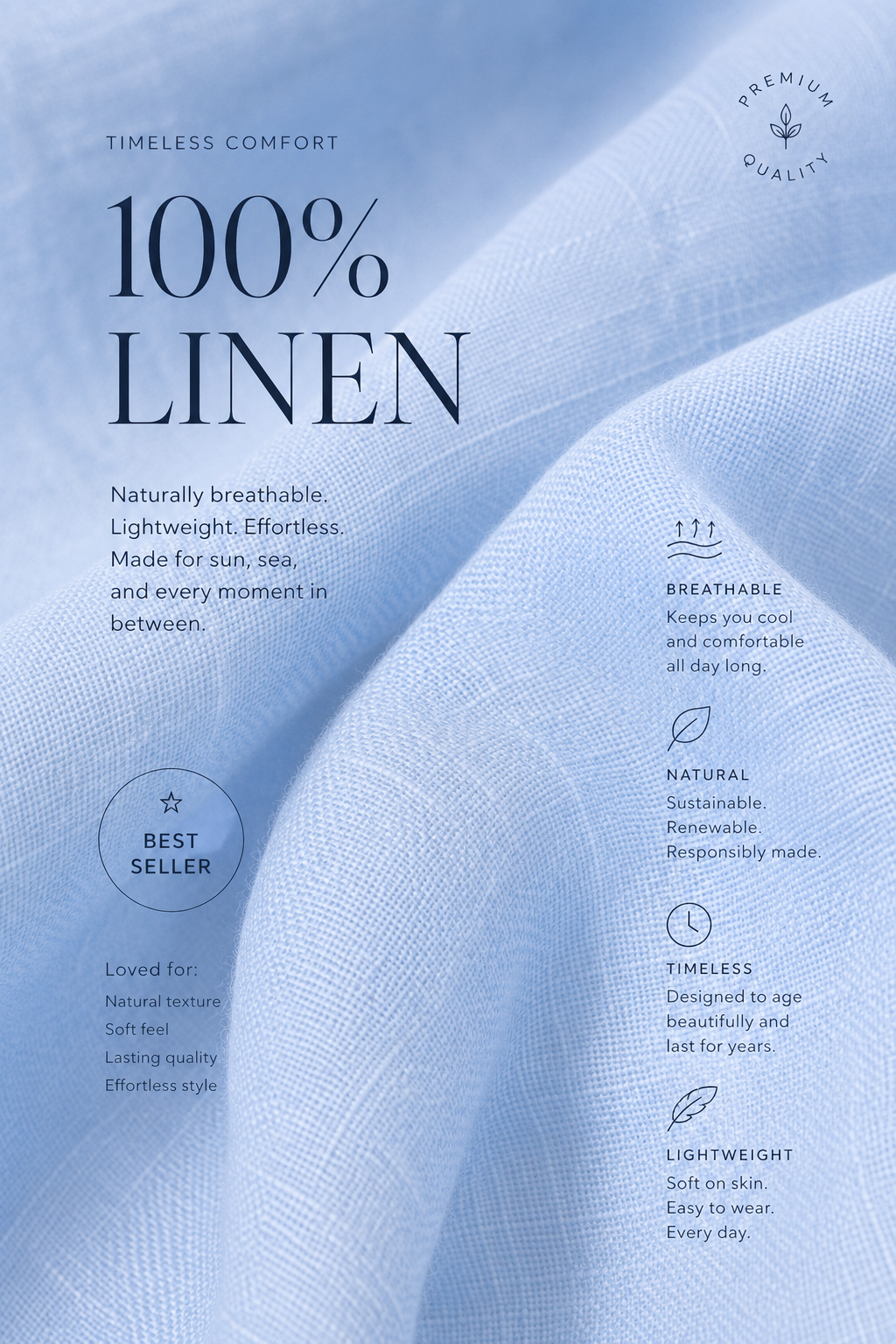 Sky Blue 100% Linen Relaxed Fit Shirt