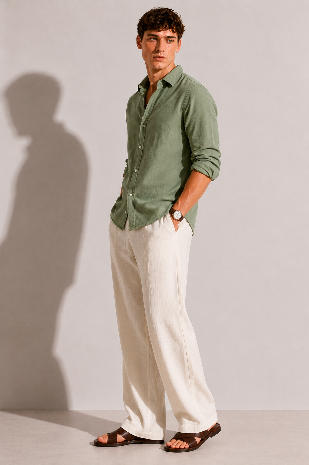 Frozen Green Linen Blend Shirt