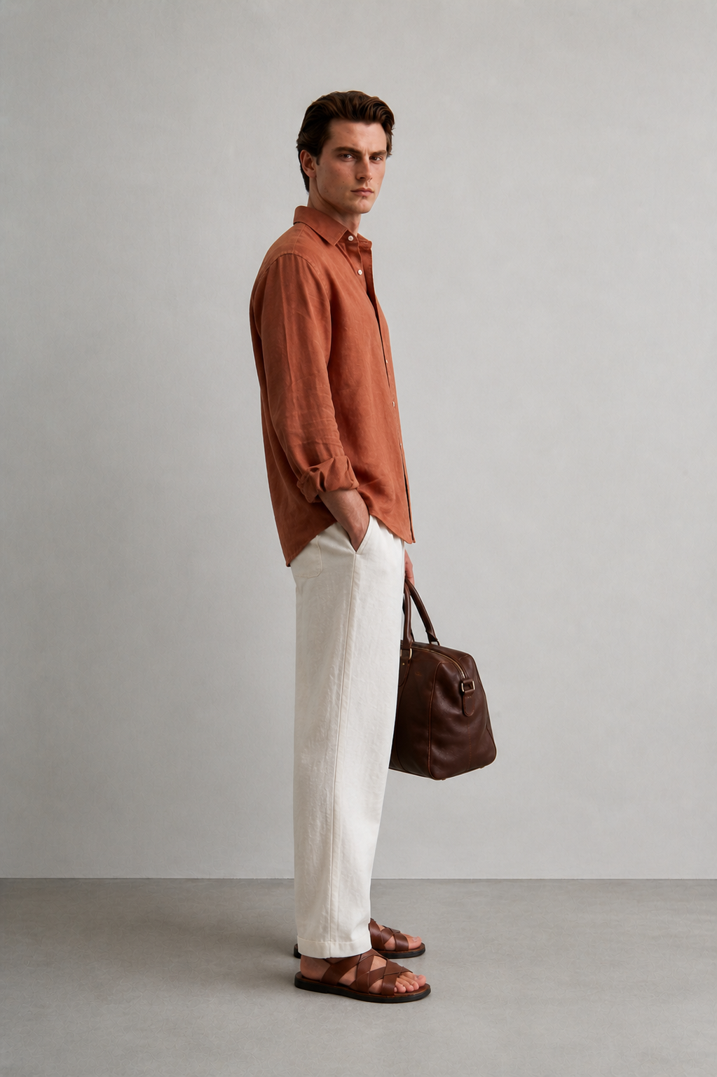100% Pure Linen Brick Brown Shirt