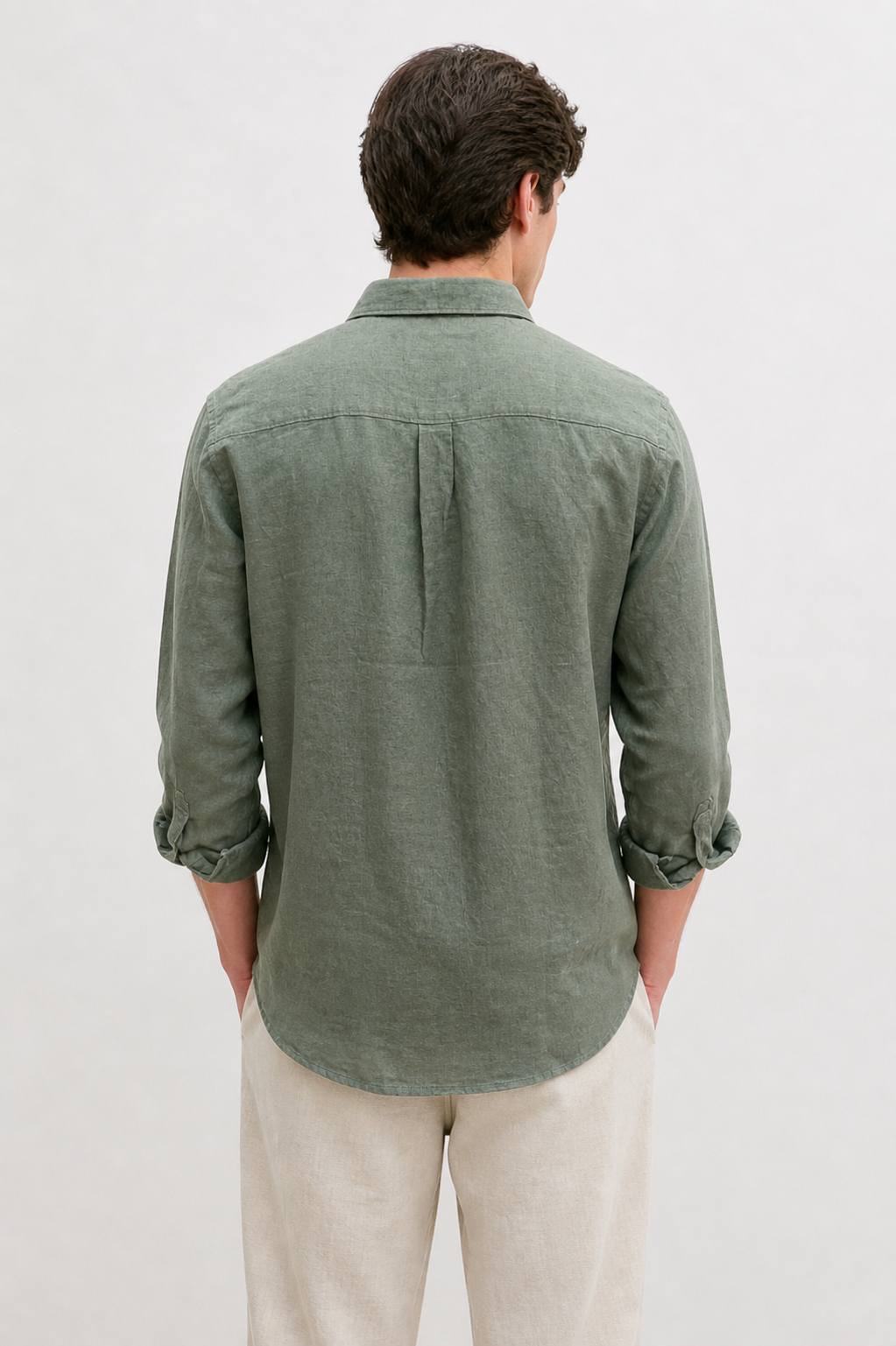100% Pure Linen Olive Green Shirt