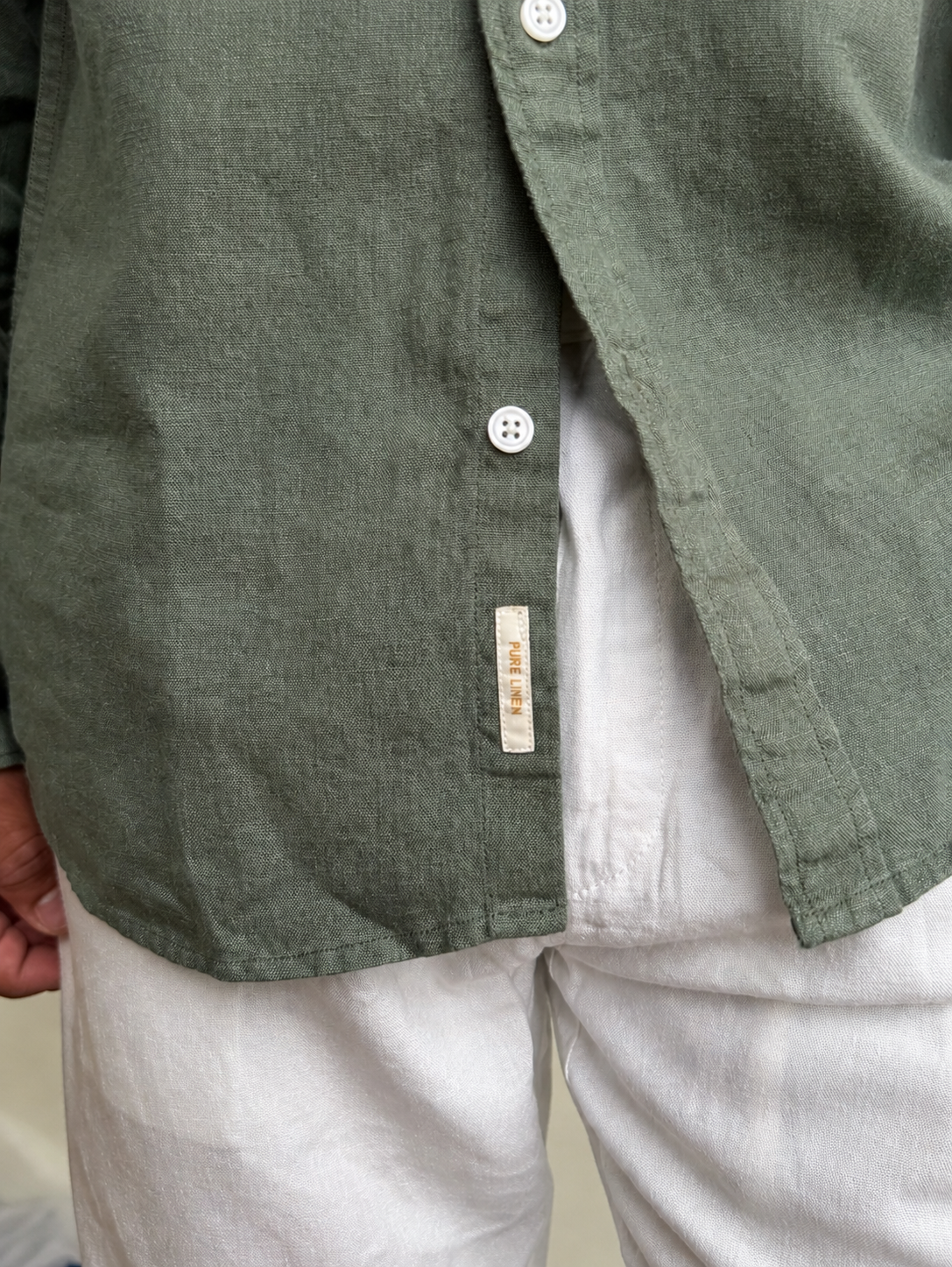 100% Pure Linen Olive Green Shirt