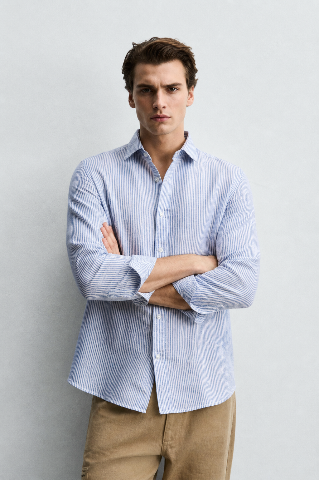 100% Pure Linen Blue Stripe Shirt