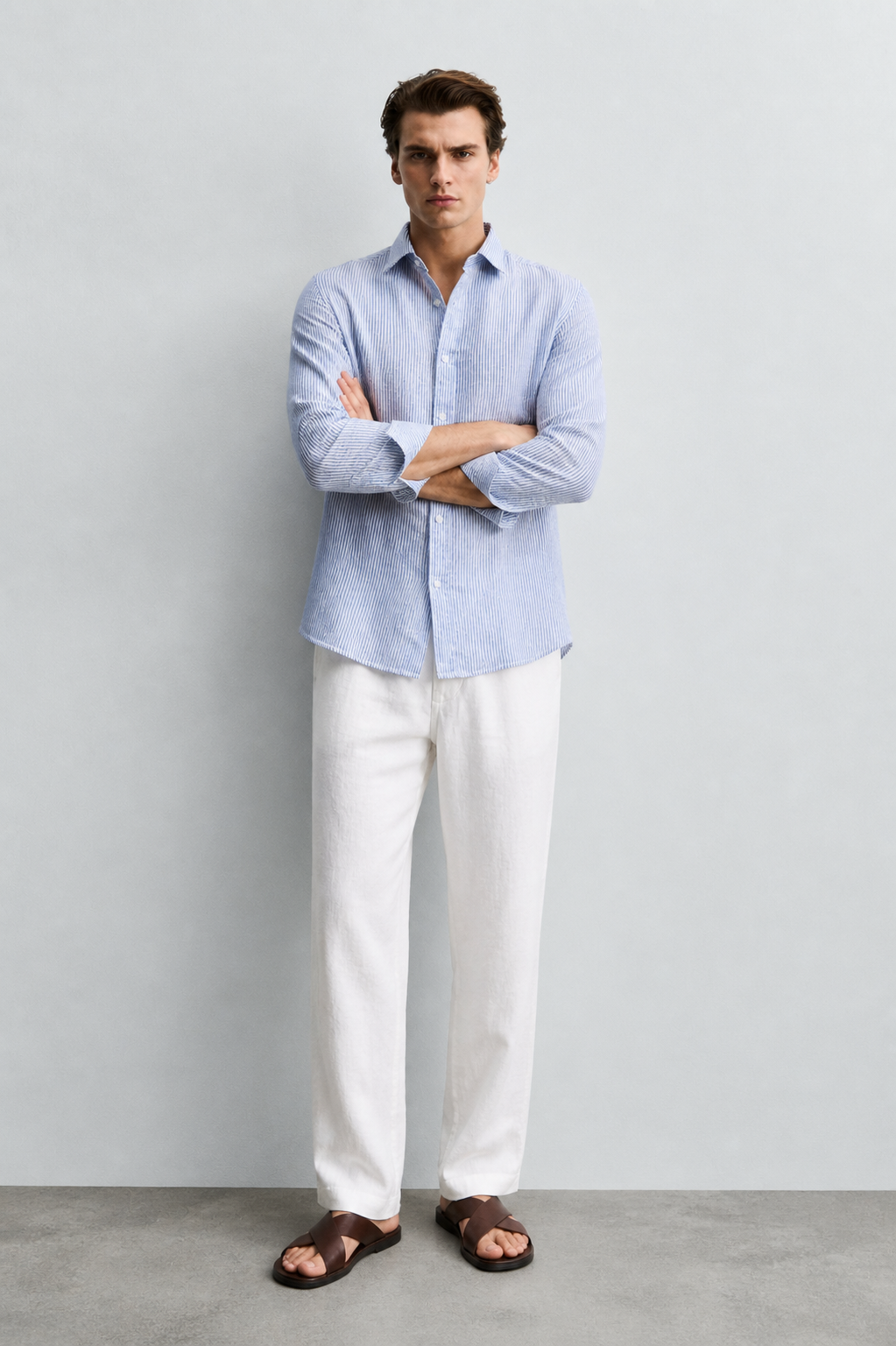 100% Pure Linen Blue Stripe Shirt