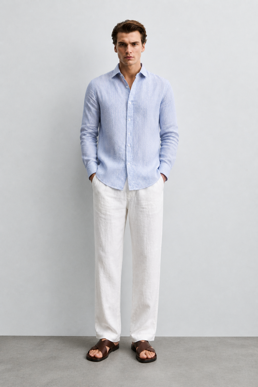 100% Pure Linen Blue Stripe Shirt