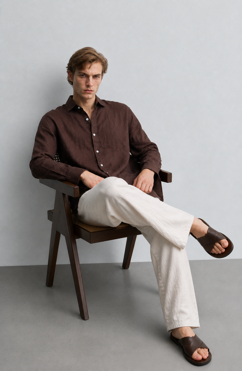 Coffee brown Linen Blend Shirt