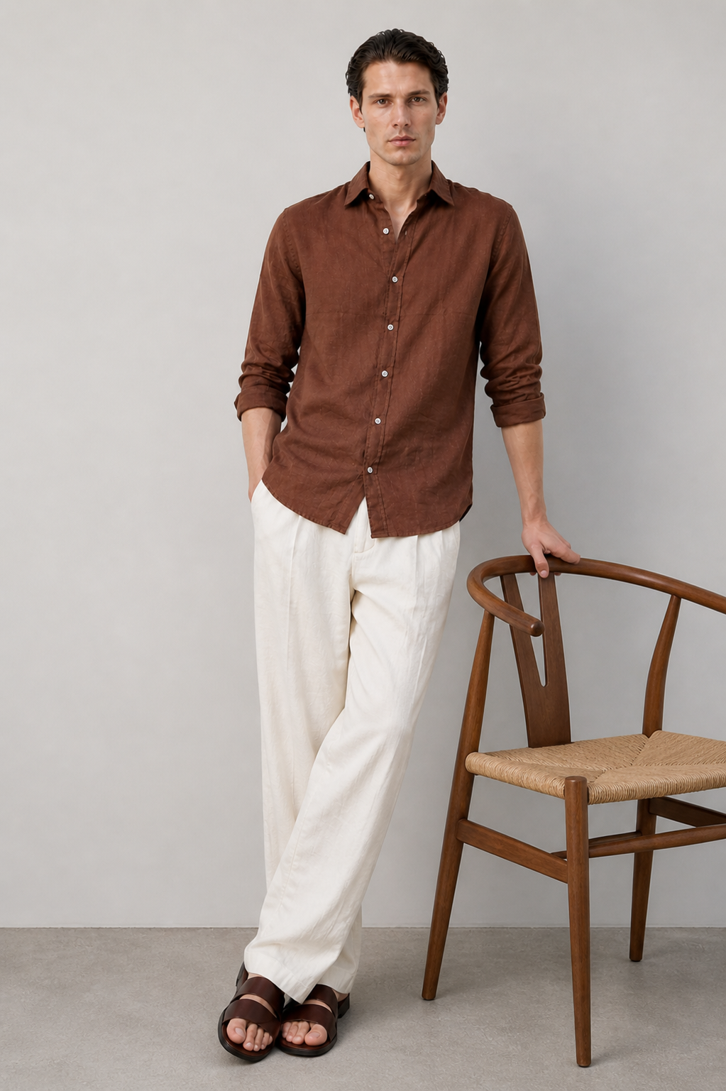 100% Pure Linen Brown Shirt