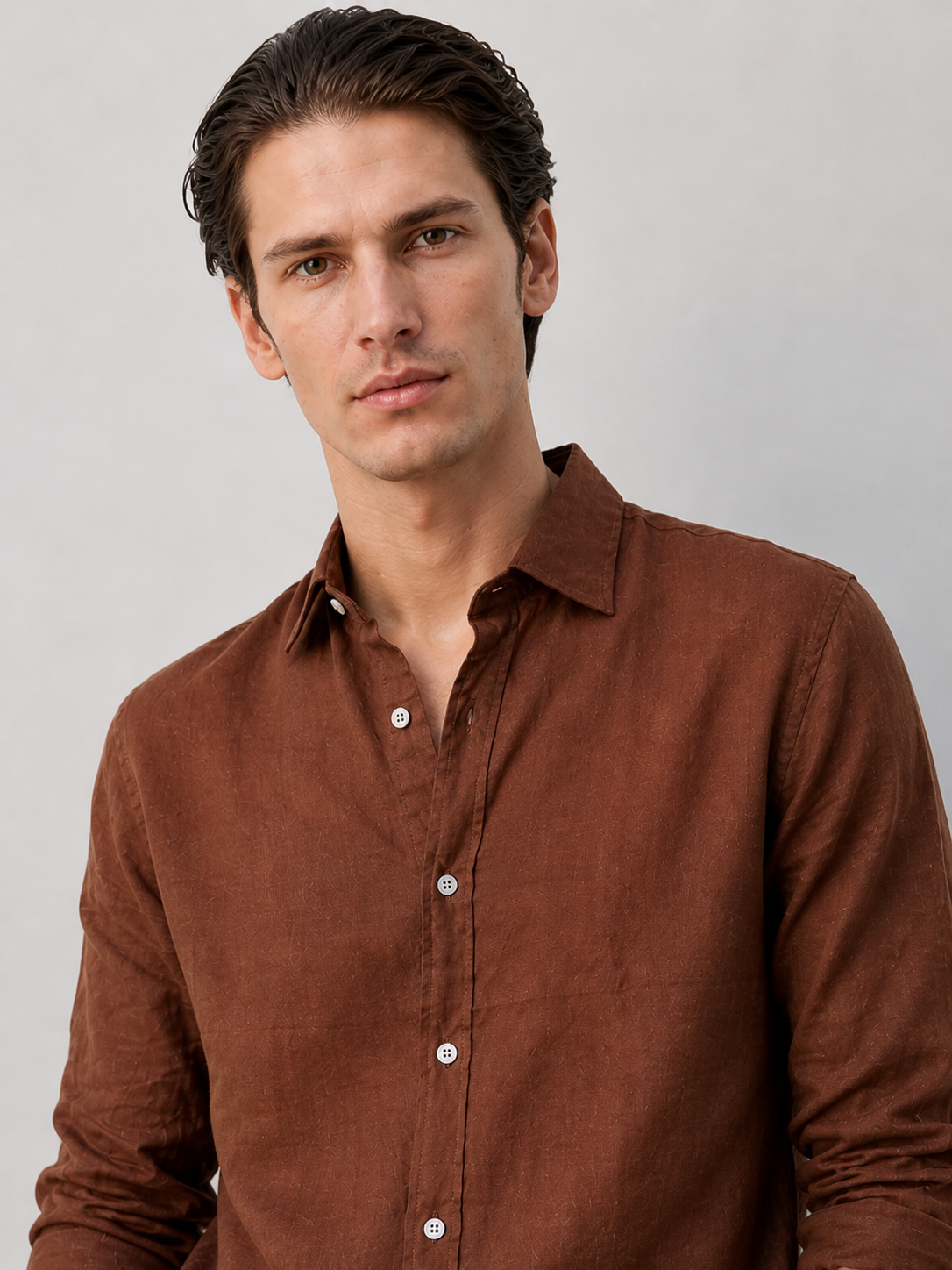 100% Pure Linen Brown Shirt