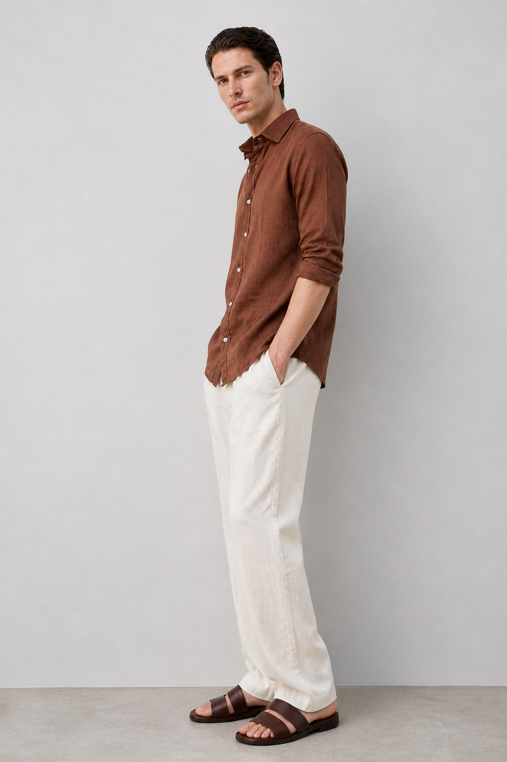 100% Pure Linen Brown Shirt