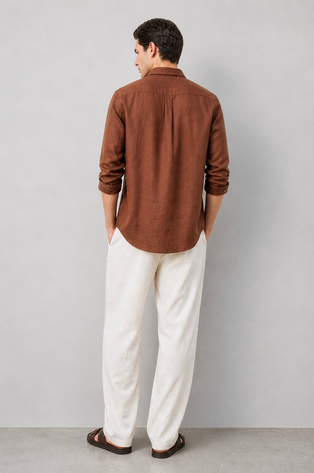 100% Pure Linen Brown Shirt