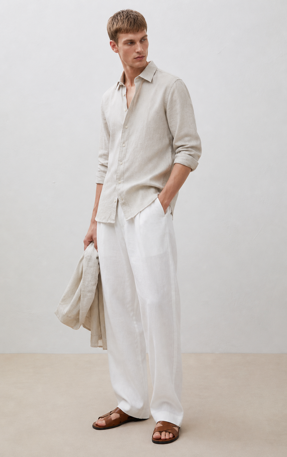 100% Pure Linen Greige Shirt