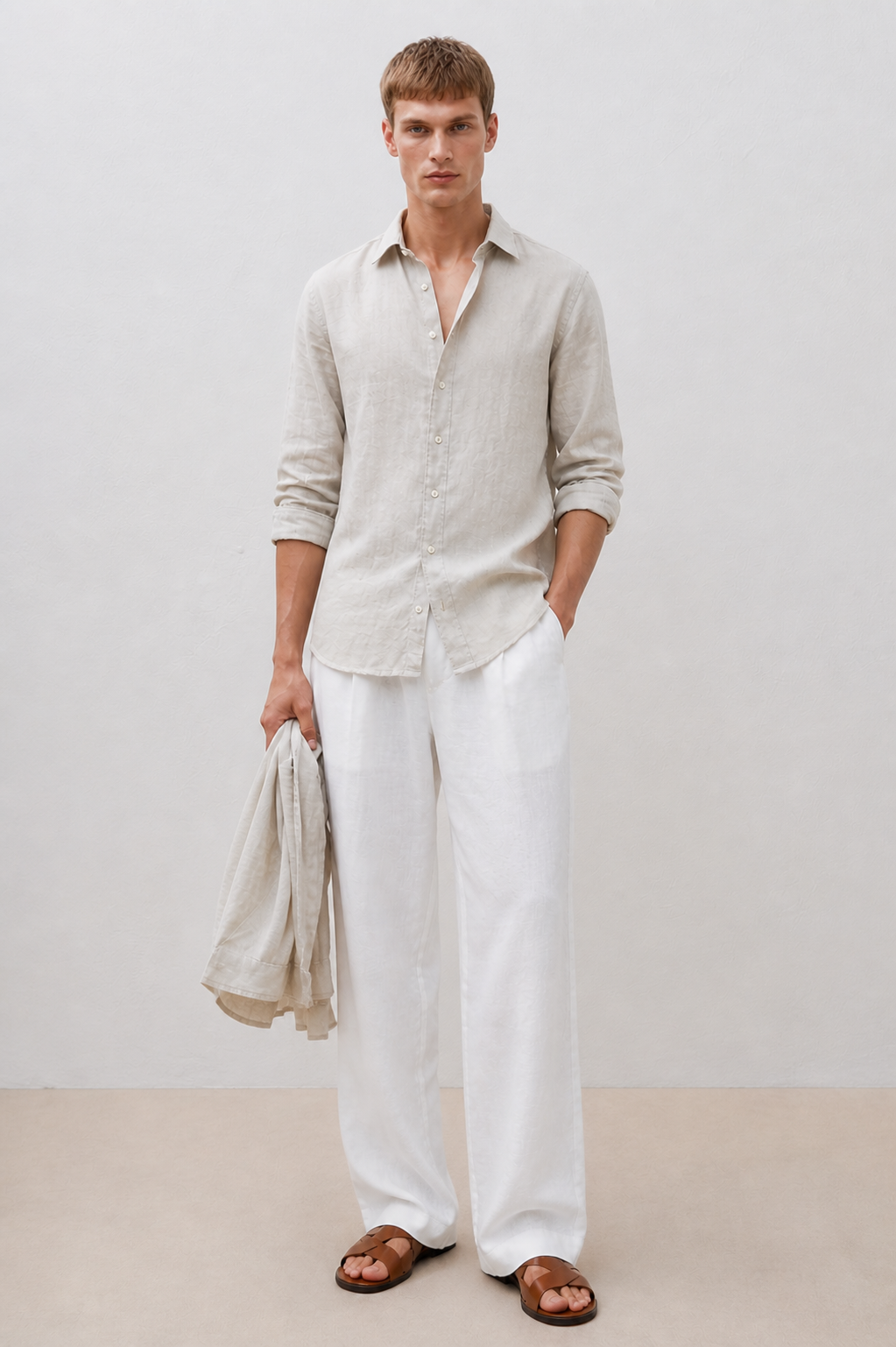 100% Pure Linen Greige Shirt