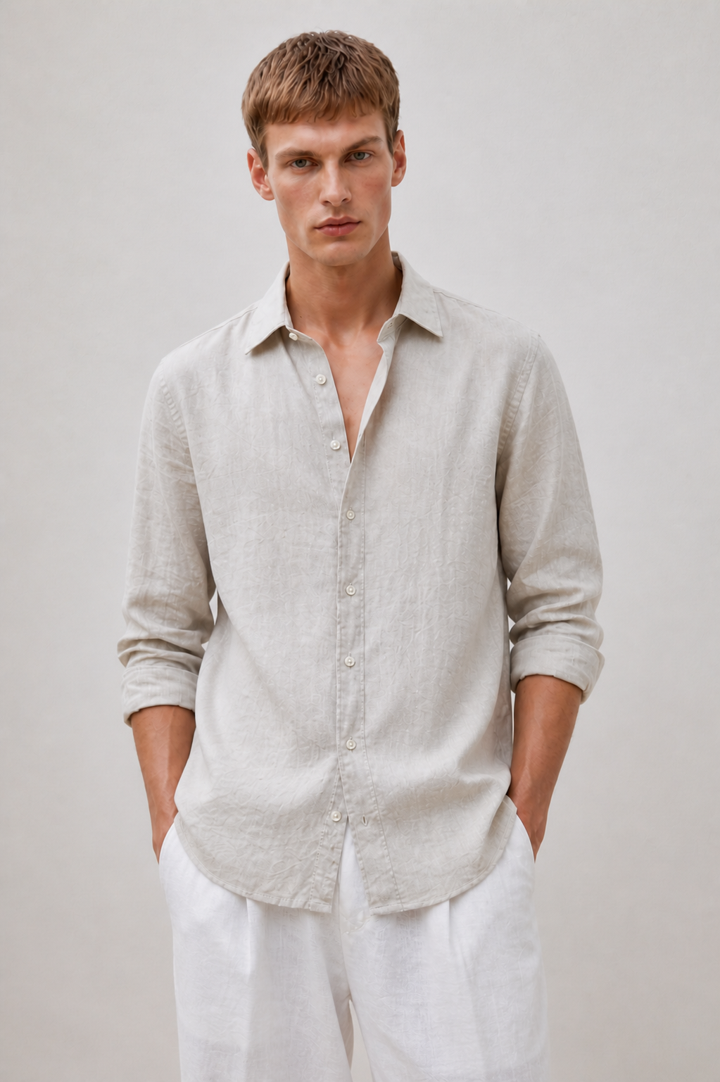 100% Pure Linen Greige Shirt