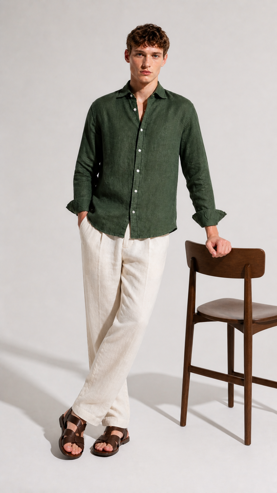 Dark Olive Linen Blend Shirt