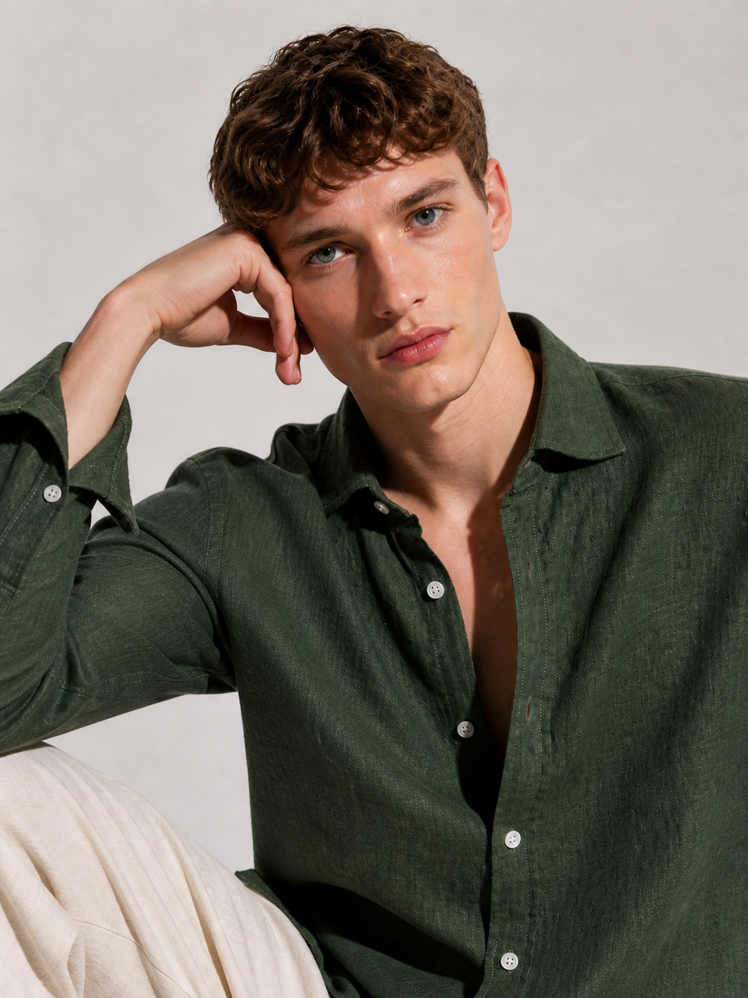 Dark Olive Linen Blend Shirt