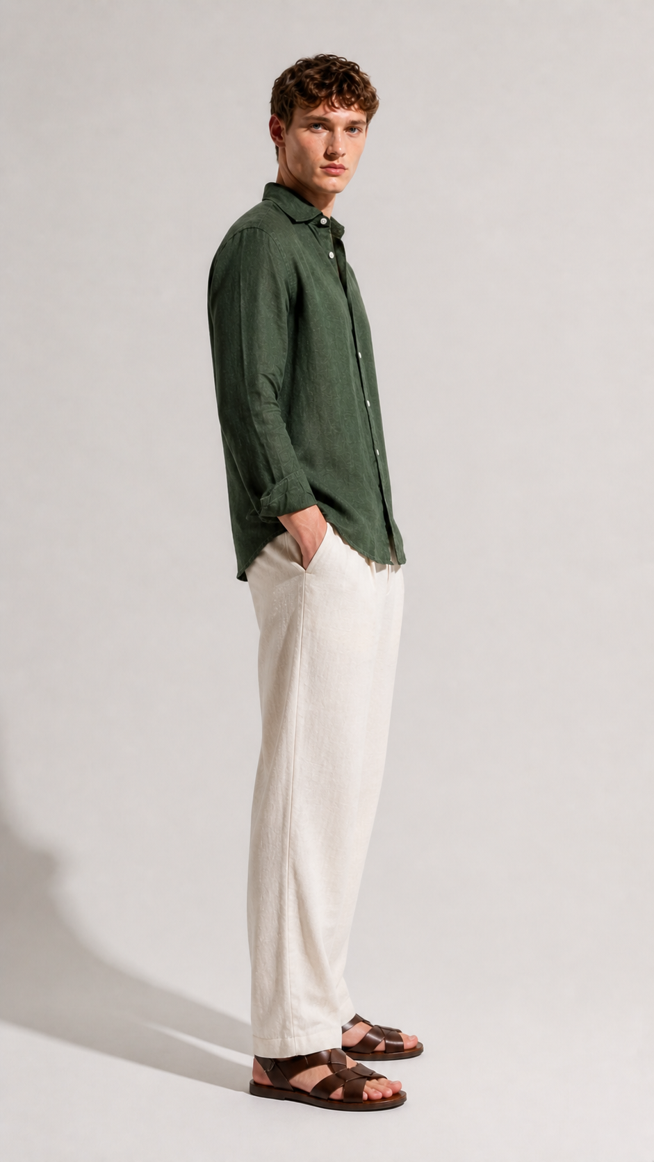 Dark Olive Linen Blend Shirt
