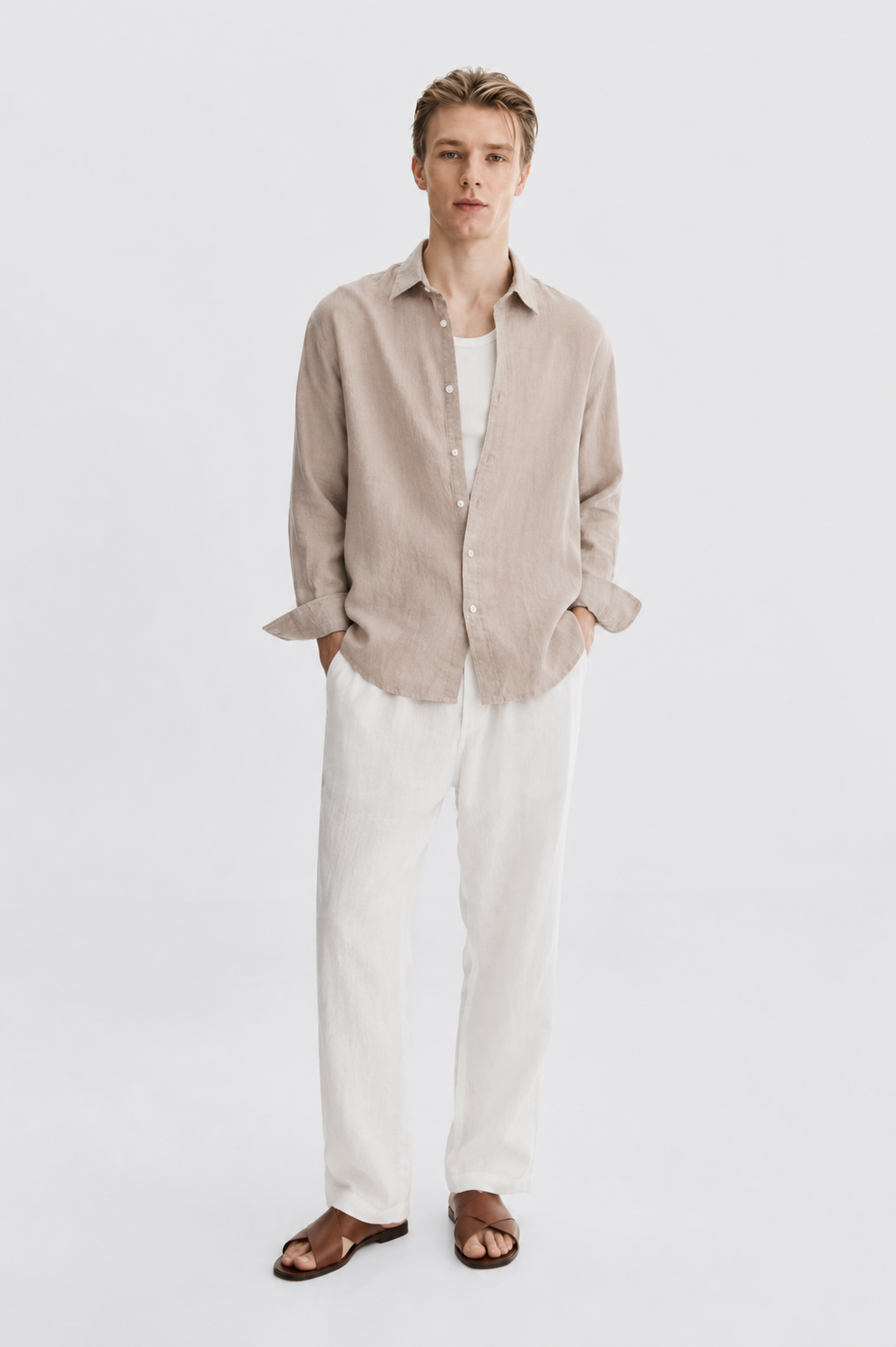 100% Pure Linen Camel Shirt