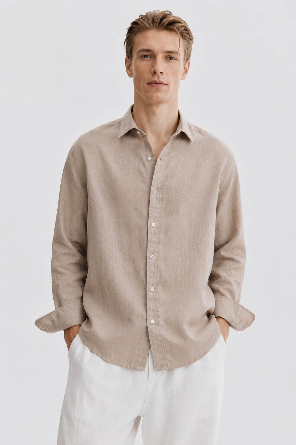 100% Pure Linen Camel Shirt