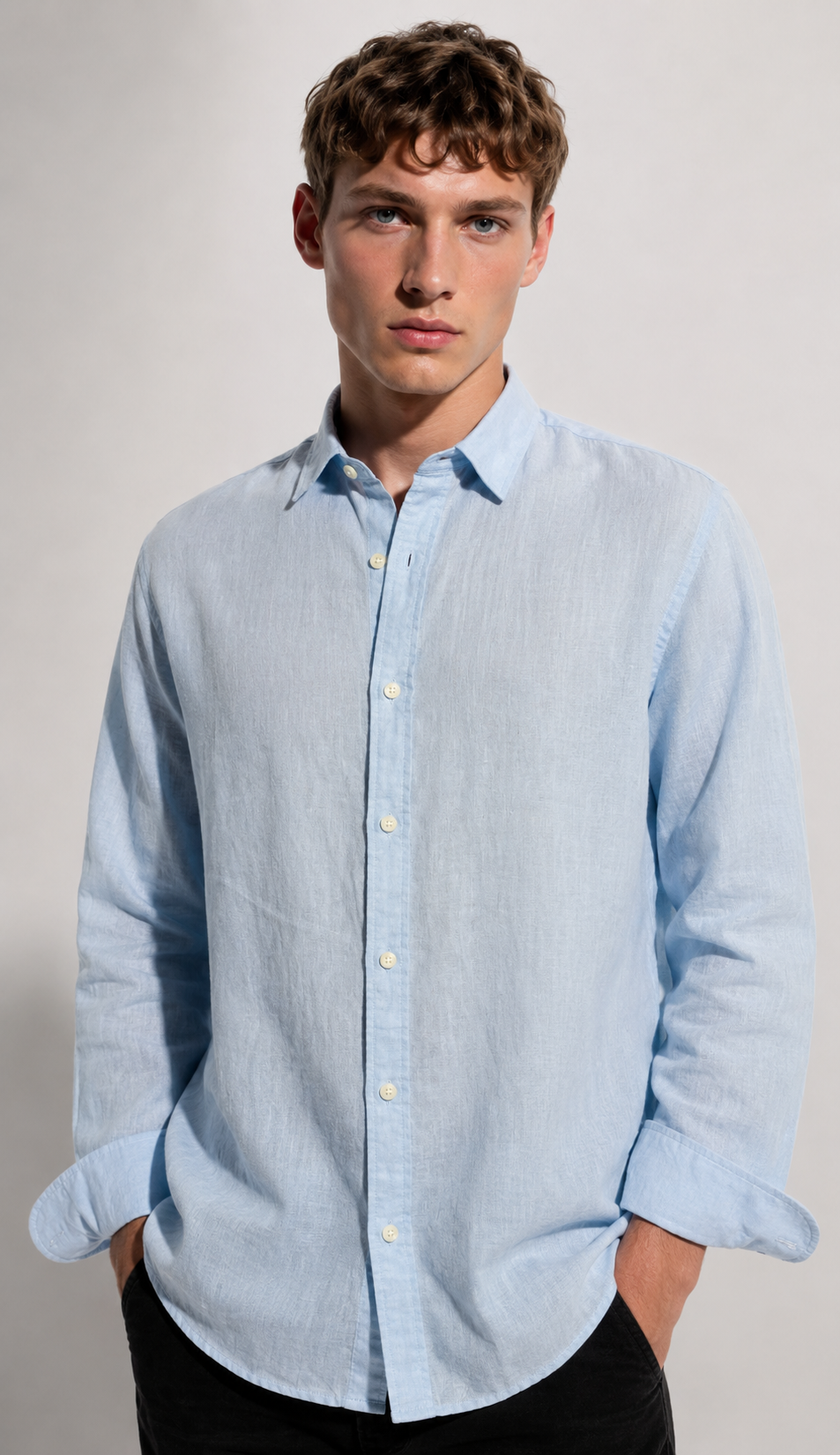 Blue Linen Blend Shirt