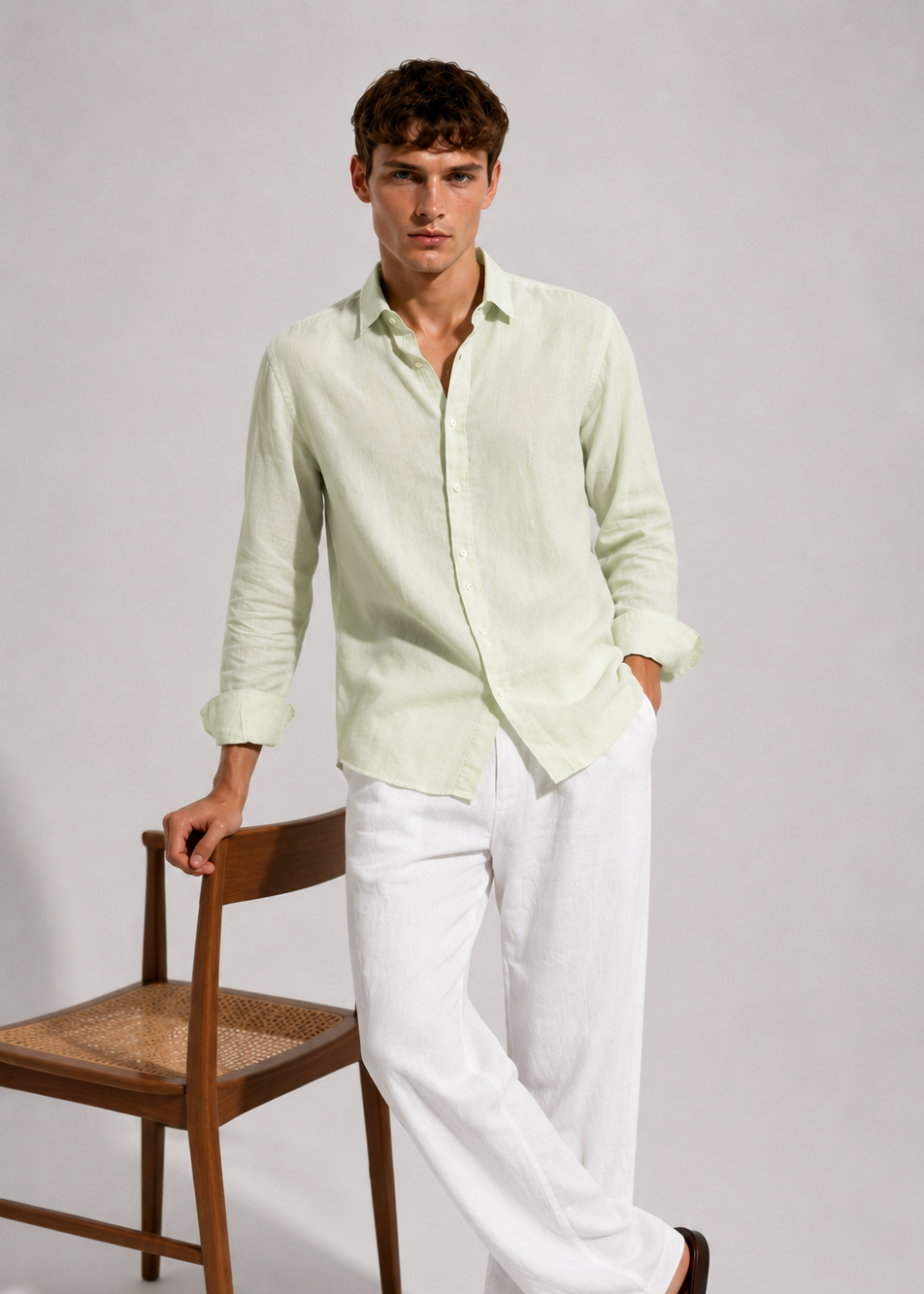 Light Matcha Linen Blend Shirt