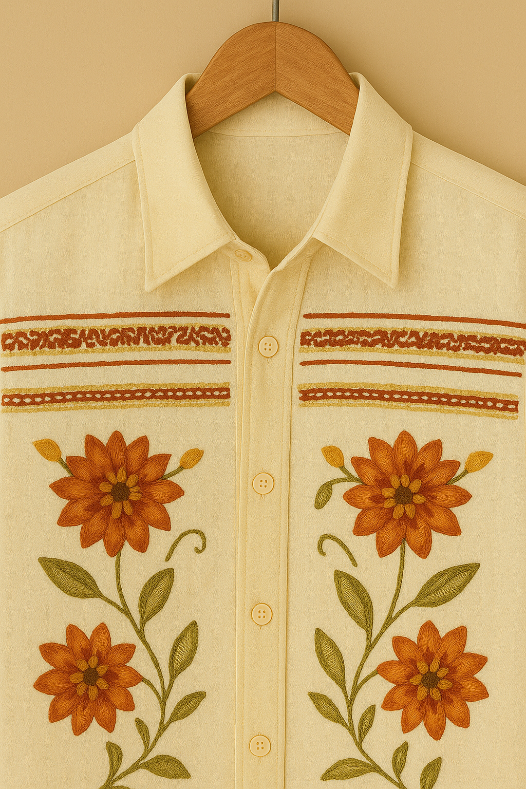 Men’s Vintage Floral Embroidered Short Sleeve Shirt