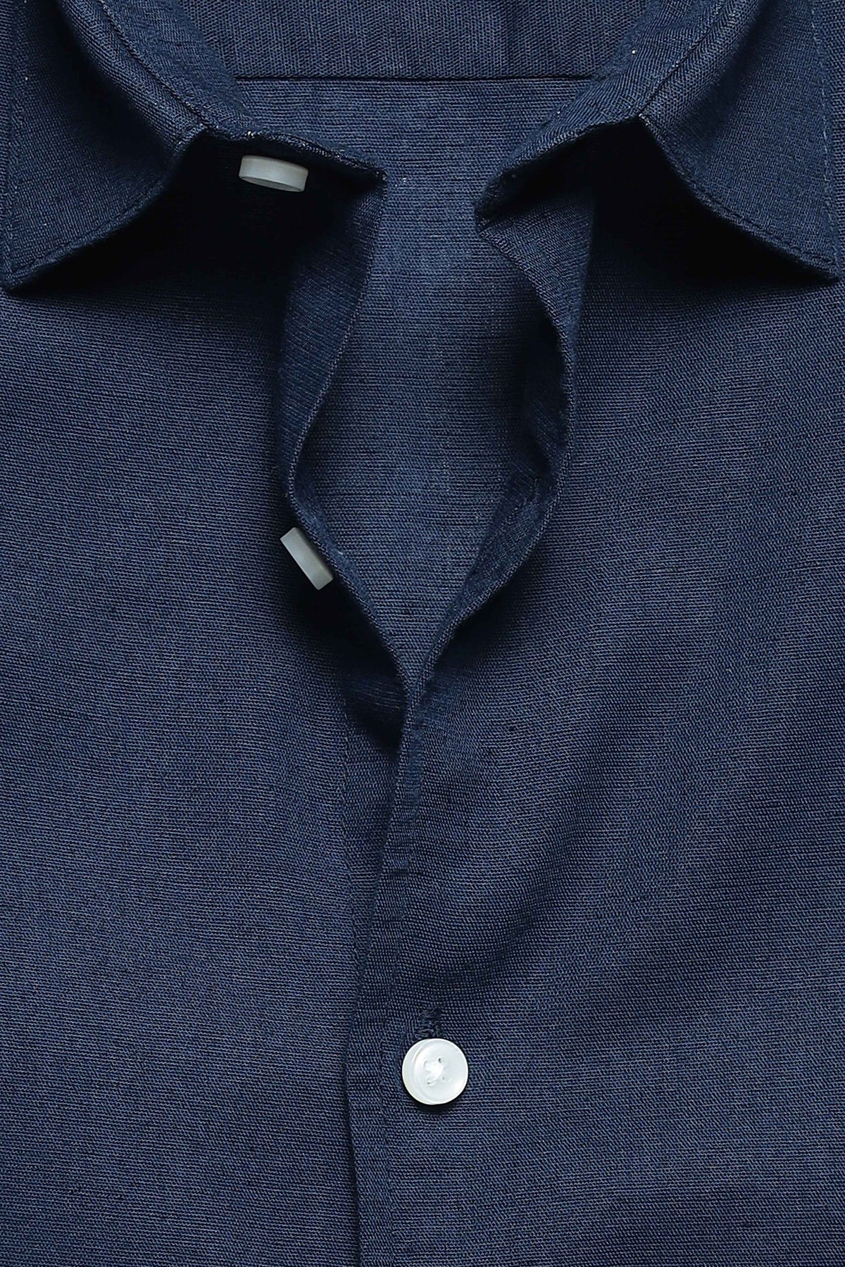 Navy Blue Linen Blend Shirt