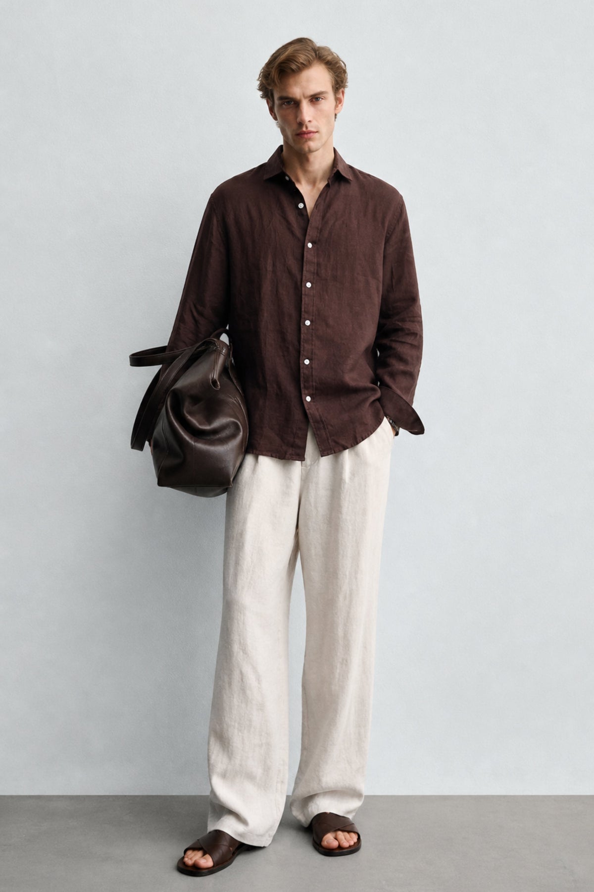 Coffee brown Linen Blend Shirt