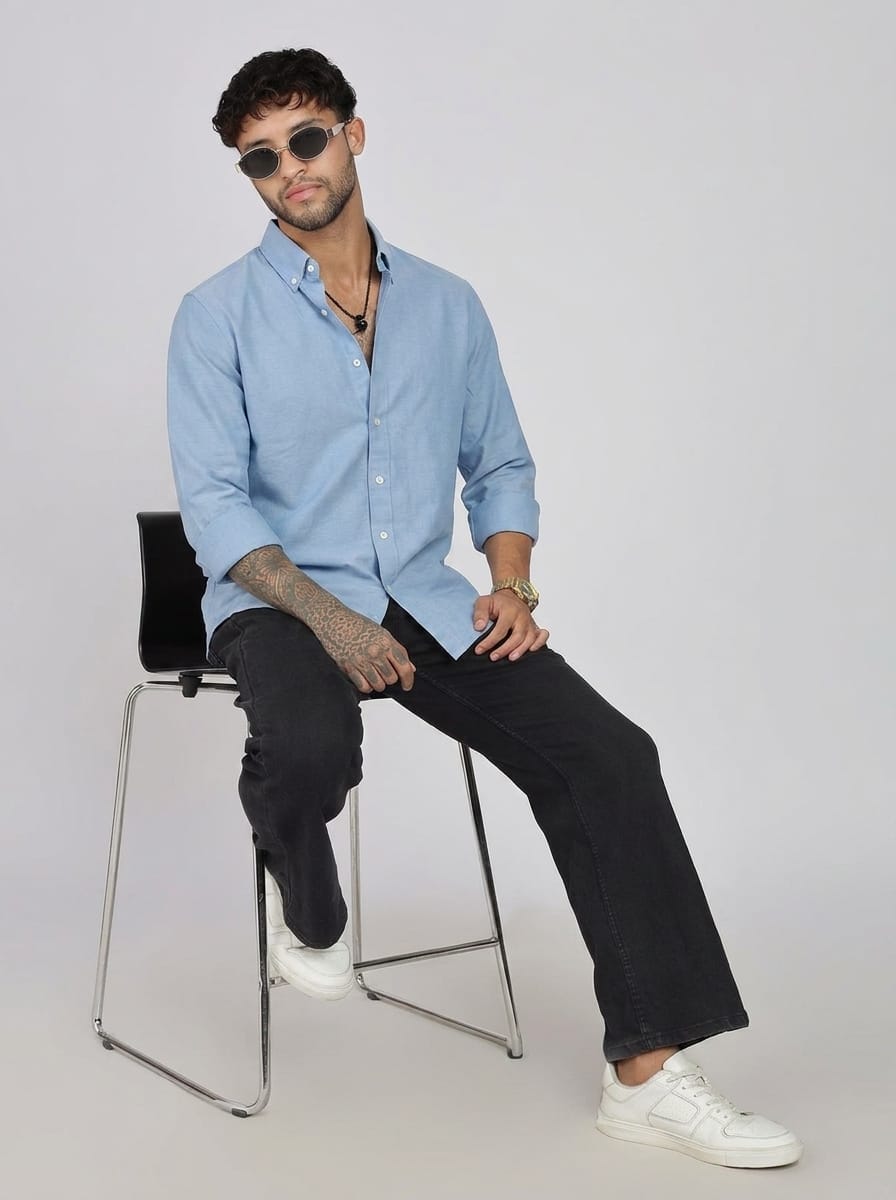 Men’s Full Sleeves Plain Sky Blue Shirt| Imported Fabric| Formal & Party Wear