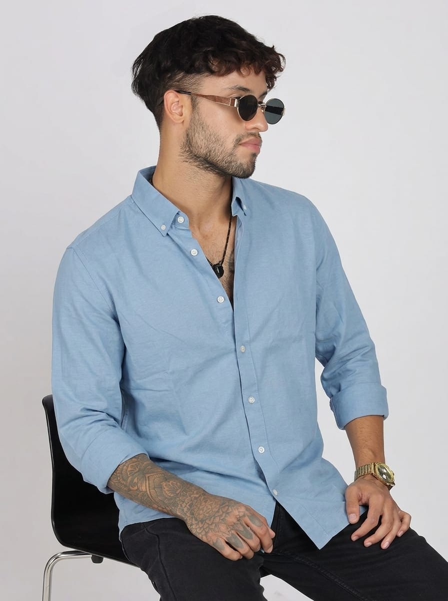 Men’s Full Sleeves Plain Sky Blue Shirt| Imported Fabric| Formal & Party Wear