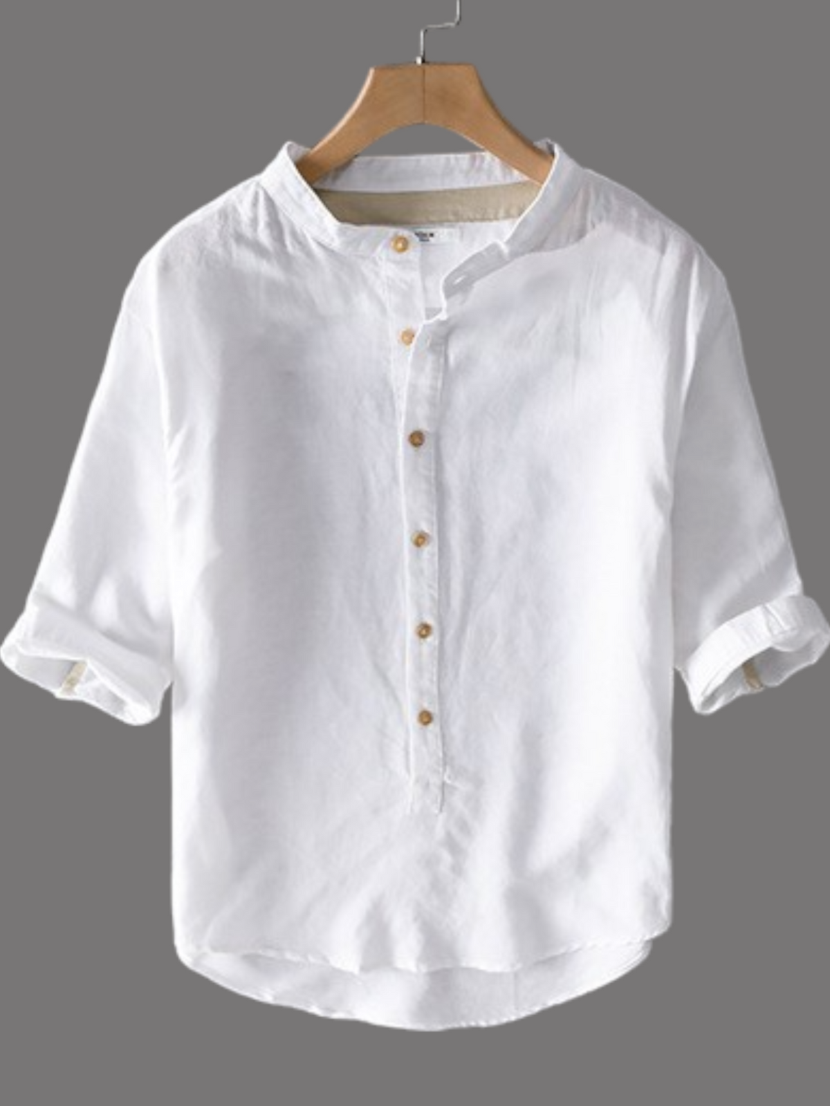 Men's Three-quarter Sleeve Cotton Stand-up Collar Casual Loose Cool white kurta Shirt