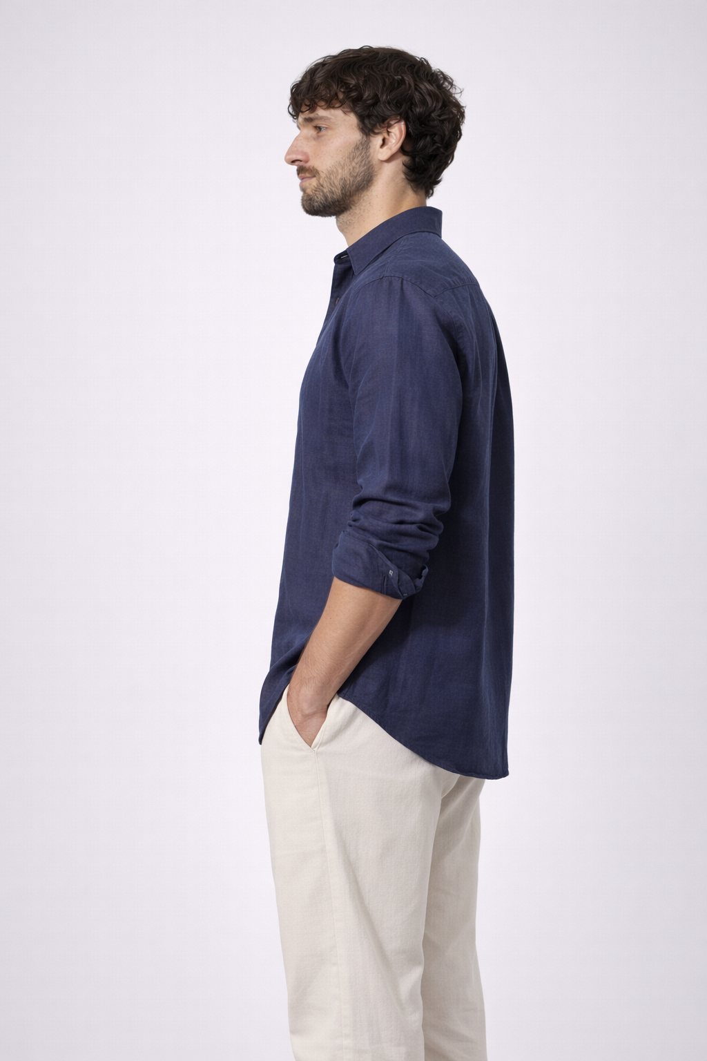 Navy Blue 100% Linen Relaxed Fit Shirt