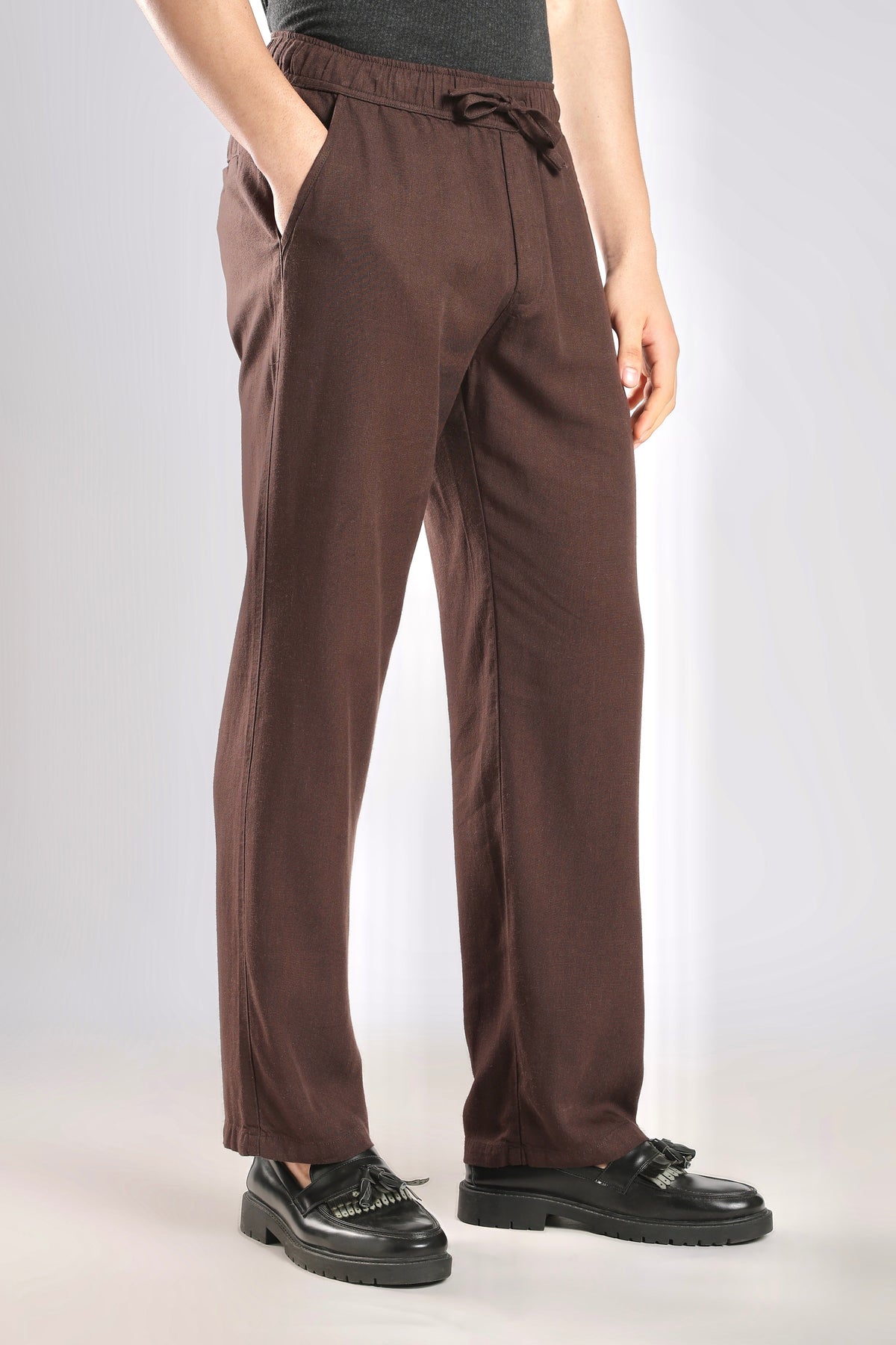 Brown Relaxed Fit Linen Pants
