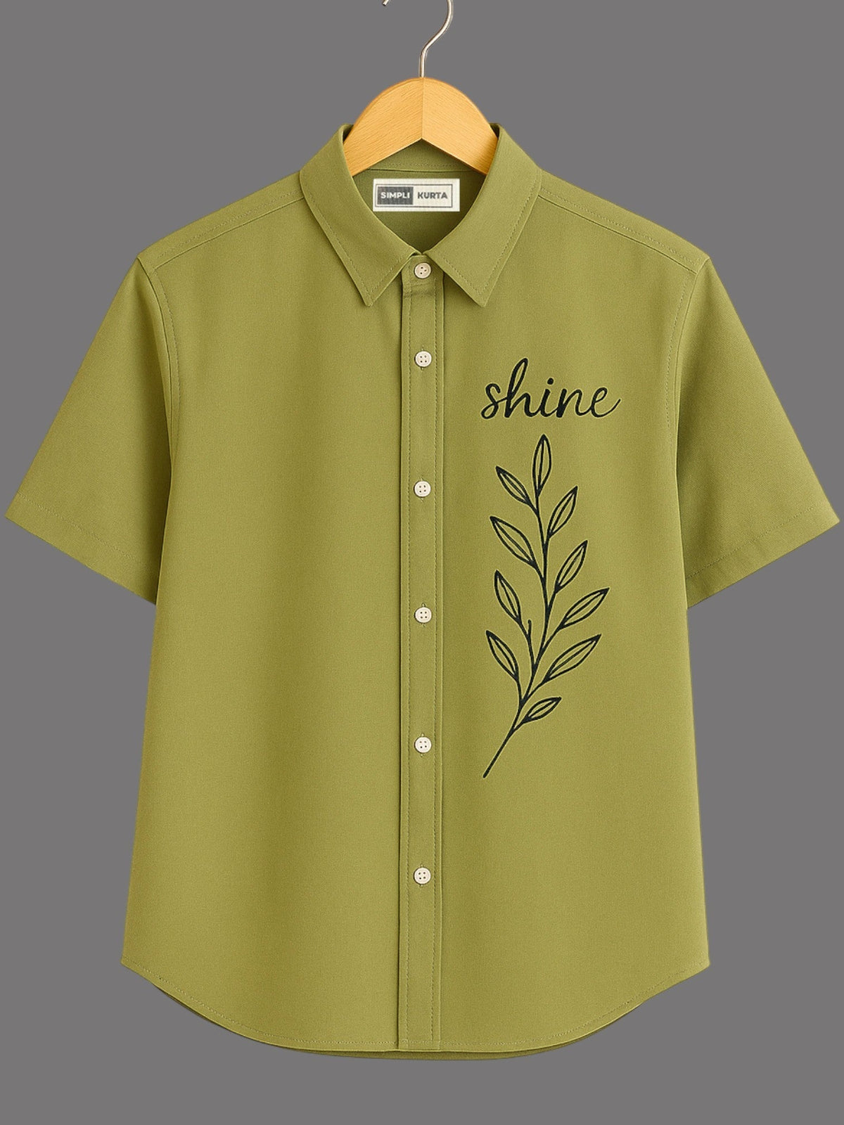 Olive Green Embroidered Shirt for Men | Stylish Casual Wear