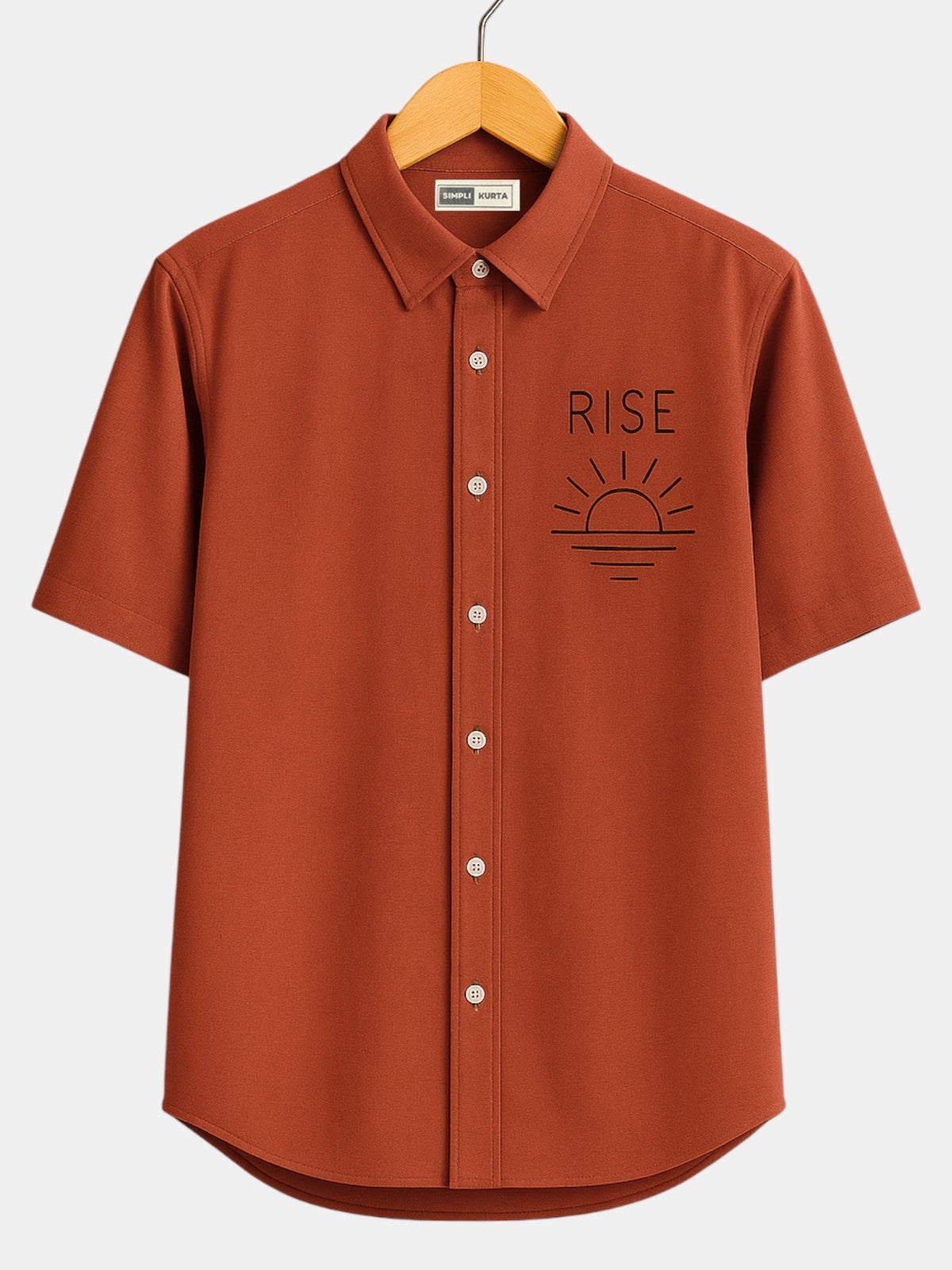 Men’s Rust Orange “RISE” Printed Short Sleeve Shirt – Casual Wear