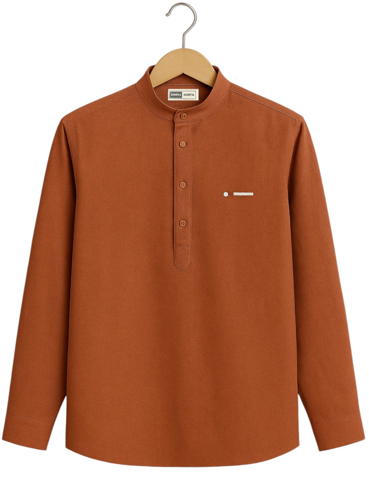 Men’s Rust Orange Mandarin Collar Cotton Kurta Shirt – Premium Minimal Design
