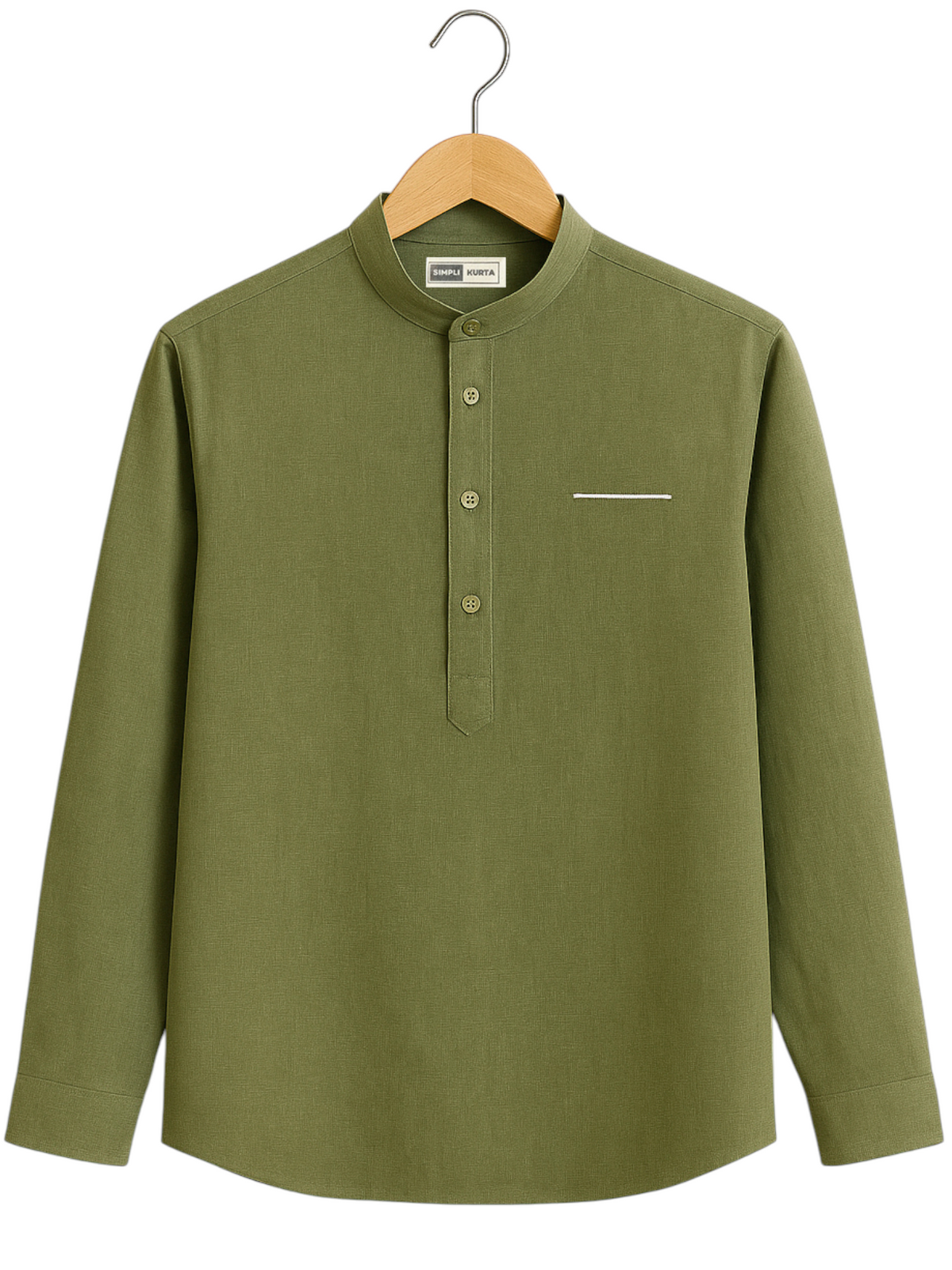 Men’s Lime Green Mandarin Collar Cotton Kurta Shirt – Premium Minimal Style
