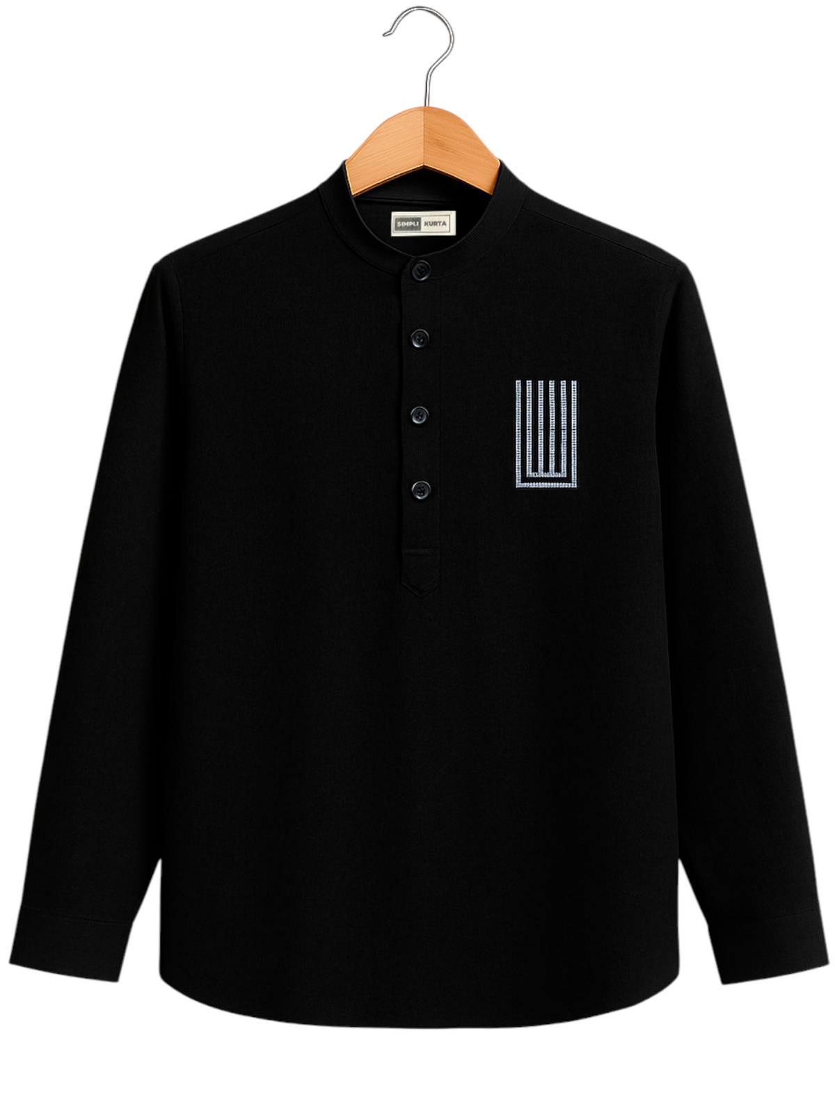 Premium Black Embroidered Cotton Kurta – Minimal & Modern Design