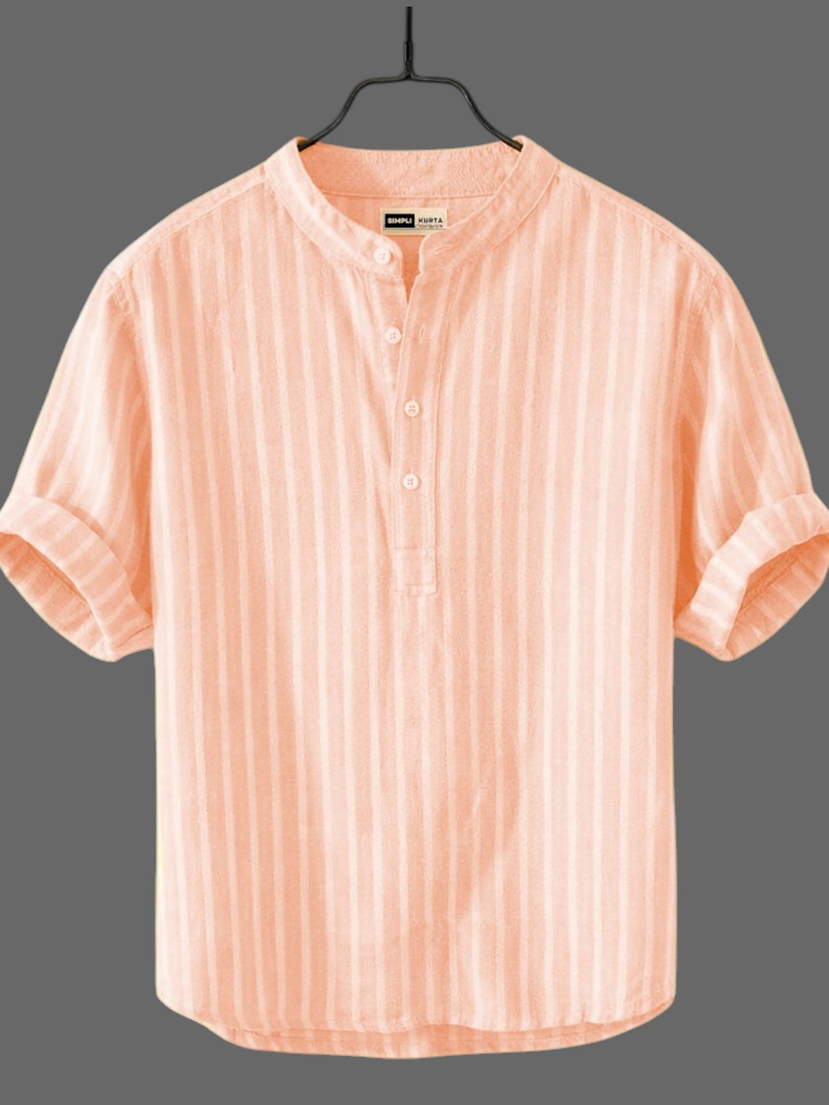 Men’s Peach Striped Cotton Kurta Shirt | Casual Wear