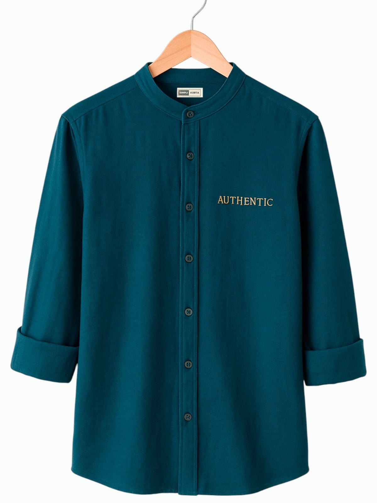 Men’s Teal Cotton Kurta Shirt – Mandarin Collar, Casual & everyday wear