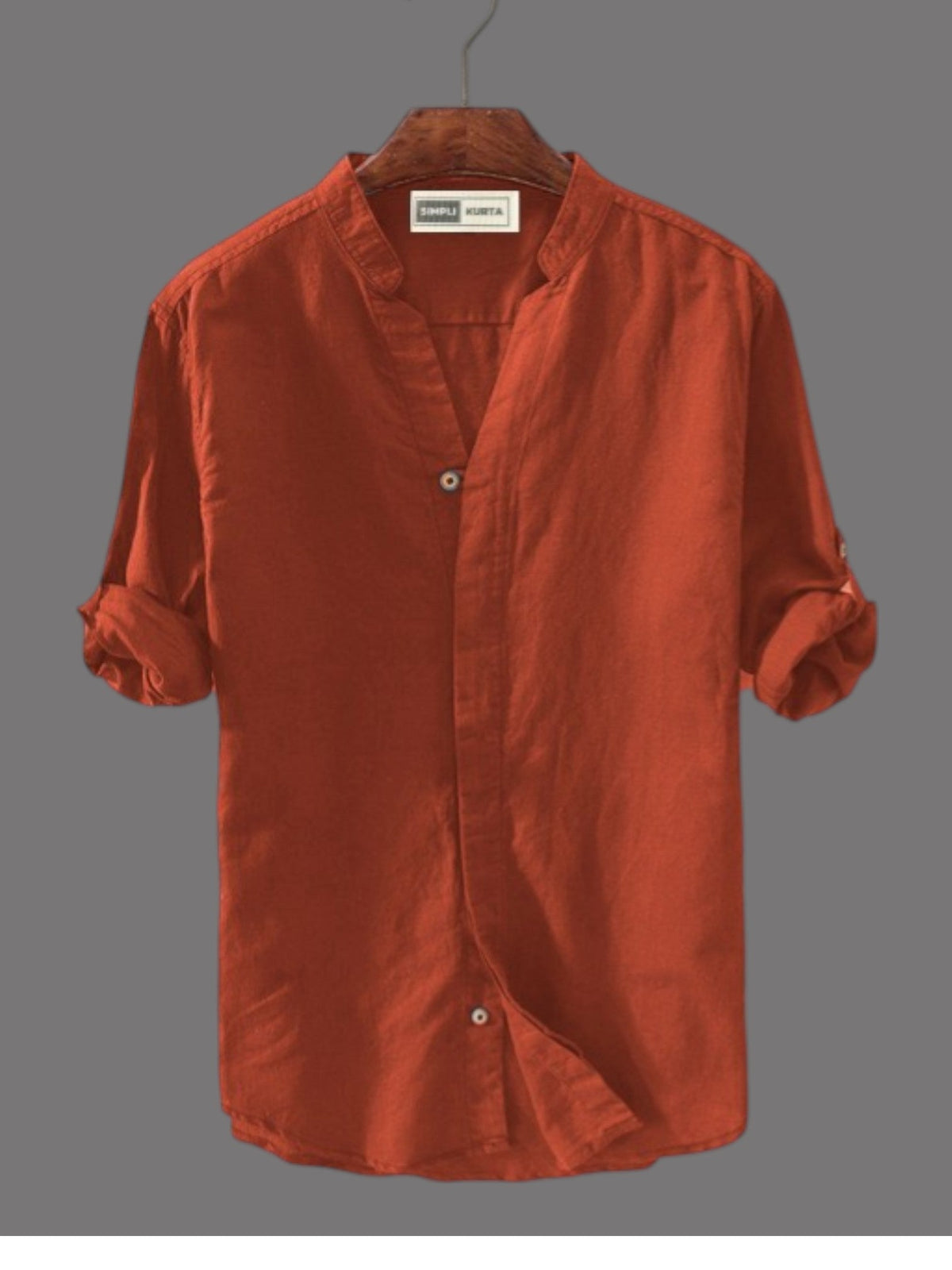 Men’s Rust Orange Cotton Long Sleeve  Shirt