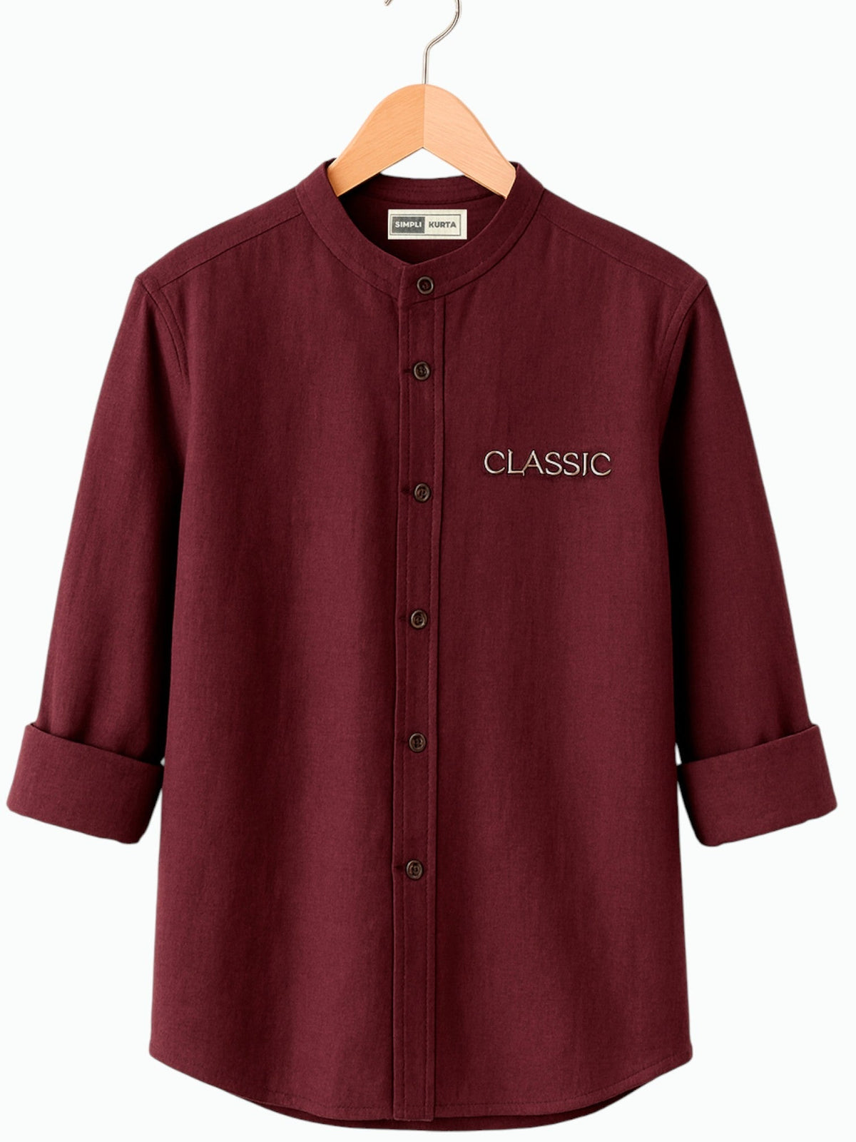 Men’s Maroon Cotton Kurta Shirt – Mandarin Collar, Casual & Everyday Wear